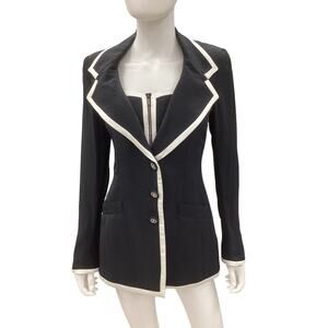 Vintage Annie Reva Blazer Women’s Size S Cool Buttons Black With White Trim